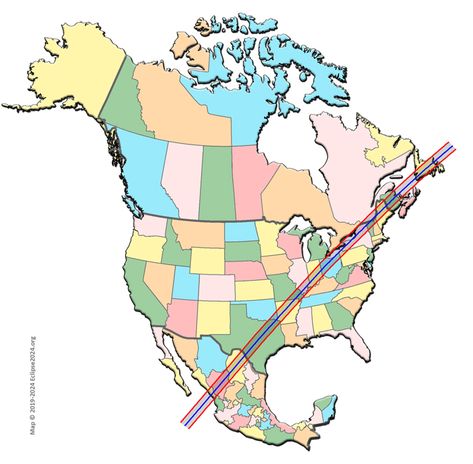 The path of totality through North America - the Great North American Eclipse of April 8, 2024 | eclipse2024.org Path Of Totality, Eclipse 2024, Total Solar Eclipse, Total Eclipse, Newfoundland And Labrador, Prince Edward Island, Lake Erie, Solar Eclipse, Newfoundland