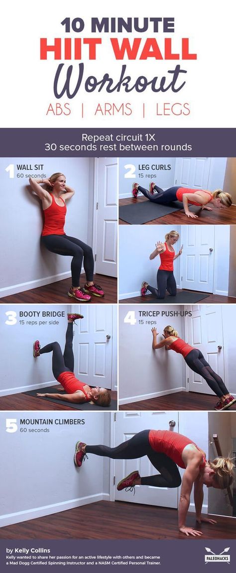 HIIT Wall 10 MIn Workout | Posted By: CustomWeightLossProgram.com Wall Workouts, Wall Exercises, Wall Pilates, Workout Mat, Wall Workout, Hiit Workouts, Mental Training, High Intensity Workout, Mat Exercises