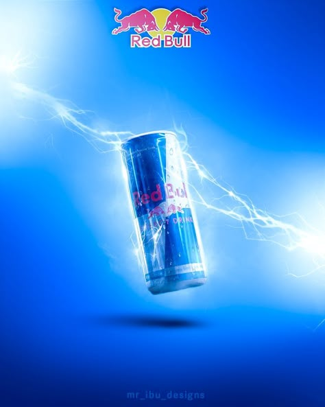 Red Bull Poster Design, Energy Drink Poster Design, Energy Drink Graphic Design, Redbull Poster, Energy Drink Ads, Energy Drink Poster, Thunder Effect, Red Bull Drinks, Thunder Design