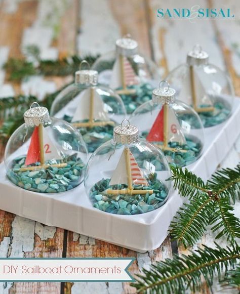 Diy Sailboat, Nautical Christmas Tree, Beach Christmas Decorations, Coastal Christmas Tree, Coastal Christmas Decor, Winter Ornaments, Nautical Christmas, Beachy Christmas, Diy Winter