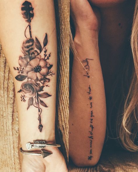 May your arrow fly straight and your aim be true.  Floral & Arrow black + grey tattoo 542 kings Wolfville, Nova Scotia Tattoo Turtle, Anklet Tattoo, Celtic Motherhood, Tattoo Celtic, Wildflowers Tattoo, Arrow Tattoos For Women, Motherhood Tattoos, Tattoos Pretty, Tattoos Hand