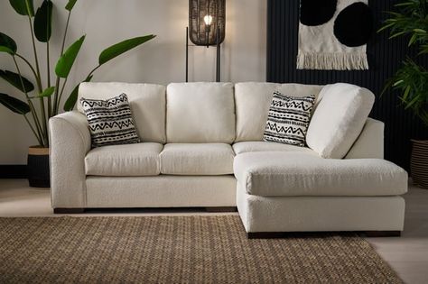 Small Corner Chaise Sofa, Living Room Small Corner Sofa, Boucle Corner Sofa, Corner Sofa Small Living Room, Dfs Corner Sofa, Cream Corner Sofa, L Shaped Sofas, Cream Couch, Corner Sofa Modern