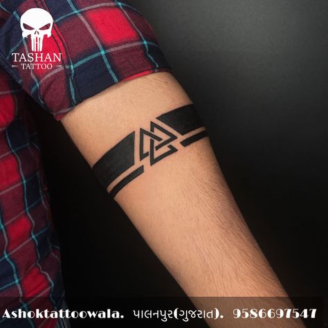 Hand Band Tattoo, Valknut Tattoo, Black Band Tattoo, Ankle Band Tattoo, Bracelet Tattoo For Man, Wrist Band Tattoo, Band Tattoos For Men, Geometric Sleeve Tattoo, Hand Band