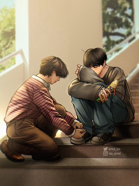 Smol Kia, Vkook Fanart, Jeon Jungkook Photoshoot, Bts Jungkook And V, Army Girl, Manga Cute, Anime Artwork Wallpaper, Face Expressions, Romantic Art