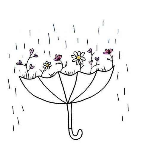 Umbrella Design Drawing, Tattoo That Symbolizes Growth, Upside Down Umbrella Tattoo, Umbrella Flower Tattoo, Rain Will Make The Flowers Grow Tattoo, Growing Up Tattoo, Growth Doodle, Symbols For Growth, Flower Growth Tattoo