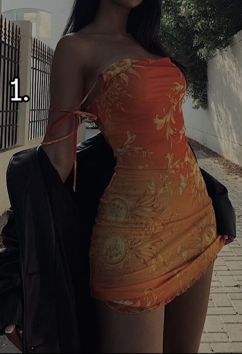 Cute Fitted Orange Dress, Aesthetic Orange Dress, Orange Dress Hoco, Cute Orange Dresses, Dark Orange Outfit, Orange Dress Aesthetic, Red And Orange Dress, Burnt Orange Outfit, Orange Hoco Dress