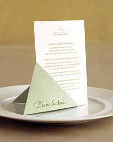 Oh So Beautiful Paper: Wedding Menu Card Ideas http://www.marthastewartweddings.com/226251/clever-places-place-cards-menu-stand?search_key=place%20cards%20and%20menu%20stands Creative Place Cards Wedding, Diy Wedding Menu, Wedding Table Menus, Menu Stand, Diy Menu, Menu Card Design, Menu Holders, Wedding Menu Cards, Menu Card