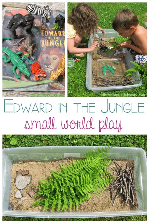 Teaching a jungle theme? This creative sensory activity goes with the kids’ book-Edward in the Jungle. Perfect for themed days at school or long summer day! #preschoolactivities #senorygames #junglethemedactivities Jungle Activities For Preschool, Pk Activities, Jungle Theme Activities, Jungle Project, Jungle Book Party, Preschool Jungle, Jungle Activities, Rainforest Project, Jungle Classroom