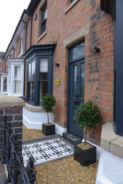 Front Door Farrow And Ball, Victorian Front Door, Terrace House Exterior, Grey Exterior House Colors, Victorian Front Doors, Cottage Front Doors, Blue Doors, Front Door Paint Colors, Modern Country Style