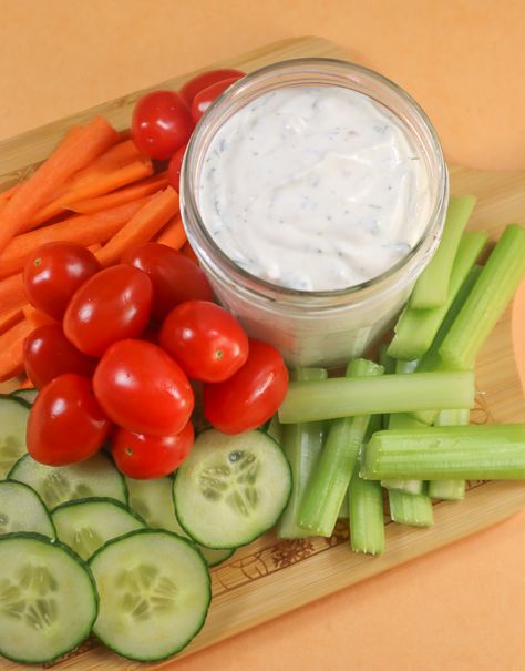 Low Sodium Ranch Dressing with Greek Yogurt is the creamiest, dreamiest ranch of all of our low sodium dreams! It’s perfect for salads and as a dip for your next veggie tray, all for only 91 mg of sodium per serving! Low Sodium Vegetable Dip, Ranch Dressing With Greek Yogurt, Low Sodium Ranch Dressing, Dressing With Greek Yogurt, Sodium Foods, Hidden Valley Ranch Dressing, Low Salt Diet, Salt Free Seasoning, Vegetable Dip