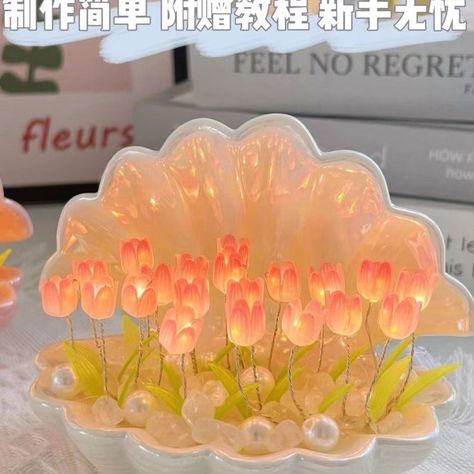 🌷 Tulips shell lamp 🌷 Price- 950 + international shipping Dm to order Custom- 70 . . . #lamp #tulip #tuliplamp #aesthetic #korean #shell #shells #importexport Tulip Night Light, Package Handmade, Tulip Lamp, Diy Desk Decor, Light Girls, Ambience Lighting, Desk Decoration, Creative Valentines, Diy Home Decor Bedroom