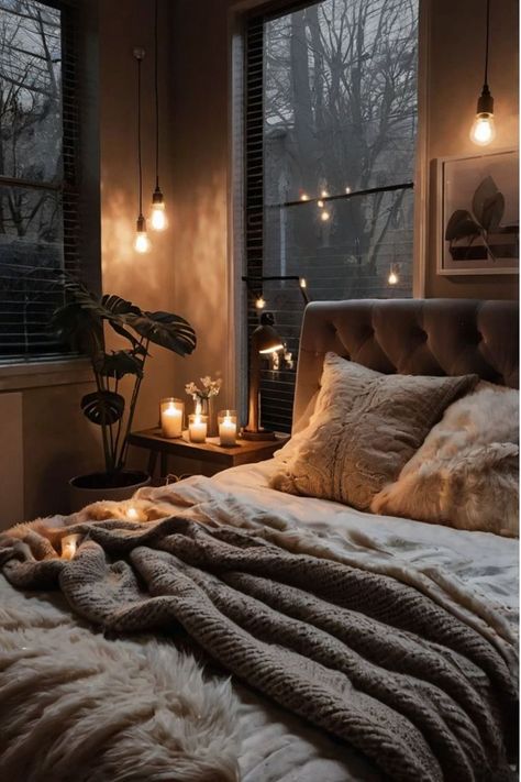 Simple and cozy bedroom with a relaxing atmosphere. Cozy Bedroom Decor Ideas, Cozy Bedroom Decor, Cozy Fall Bedroom, Cosy Bedroom, College Room, Fall Bedroom, Bedroom Decor Cozy, Apartment Life, Bedroom Decor Ideas