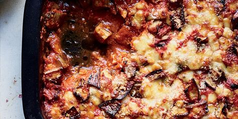 Spicy Eggplant Gratin Recipe - Chris Behr | Food & Wine Eggplant Gratin, Sweet Potato Gratin, Spicy Eggplant, Roast Eggplant, Eggplant Recipes, Crushed Red Pepper, Good Housekeeping, Veggie Dishes, Tortellini