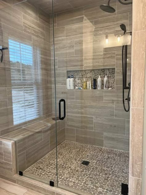 2 shower heads on same wall Full Bathroom Remodel, Bathroom Shower Design, Glass Shower Enclosures, Bathroom Redesign, Gorgeous Bathroom, Bathroom Remodel Designs, Light Switches, Bathroom Remodel Shower, Bathroom Inspiration Decor