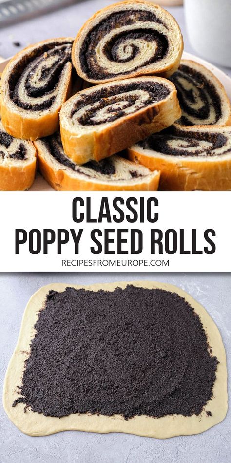 Poppy Seed Roll - Recipes From Europe Romanian Food Desserts, Poppy Seed Strudel, Poppy Seed Babka, Poppyseed Filling Recipes, Poppyseed Dessert Recipes, Poppy Seed Dessert Recipes, Poppy Seeds Recipes, Poppyseed Kolache Recipe, Recipes With Poppy Seeds