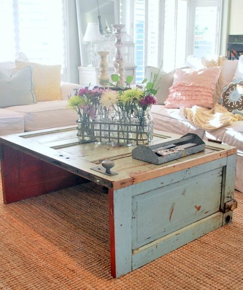 Coffee Table Alternatives, Door Coffee Tables, Creative Coffee Table, Traditional Coffee Table, Door Table, Old Wooden Doors, Unique Coffee Table, Coffee Table Farmhouse, Rustic Doors