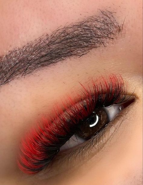 Red Eyelash Extensions, Red Lash Extensions, Red Eyelashes, Red Lashes, Color Eyelash Extensions, Color Eyelashes, Lash Inspiration, Color Lashes, Lash Mapping