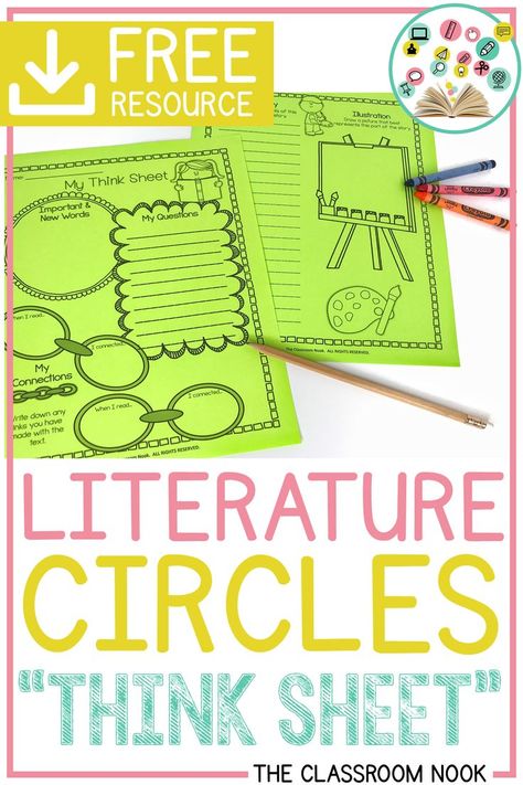 Classroom Decorations Elementary, Literacy Circles, Think Sheet, Literature Circle, Literature Activities, Third Grade Reading, 4th Grade Reading, Upper Elementary Classroom, Teaching Ela