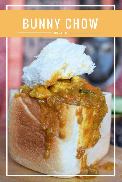 Our favourite recipe for Bunny Chow, the popular South African Street Food. Chicken Bunny Chow Recipe, Bunny Chow Recipe South Africa, South African Street Food, South African Bunny Chow, Bunny Chow Recipe, African Street Food, South Africa Food, Cape Malay, South African Dishes