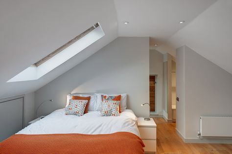 http://www.vanellensheryn.com/projects/extensions/milking-parlour Bedroom Slanted Walls, Dormer Bedroom, Small Attic Bedroom, Loft Conversion Bedroom, Country Style Bedroom, Bungalow Bedroom, Small Attic, Small Loft, Attic Bedrooms