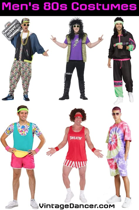 80s men's costumes 80s guys costumes 80s boys costume ideas at VintageDancer 80s Guys Outfits Party, 80s Dress Up For Boys, Men 80s Outfit Party, 70s Dress Up Day At School For Boys, 80’s Outfit For Men, 80s Party Outfits 1980s Style Retro, 80s Party Costumes For Men, 80s Workout Costume Men, 80s Themed Outfits Men