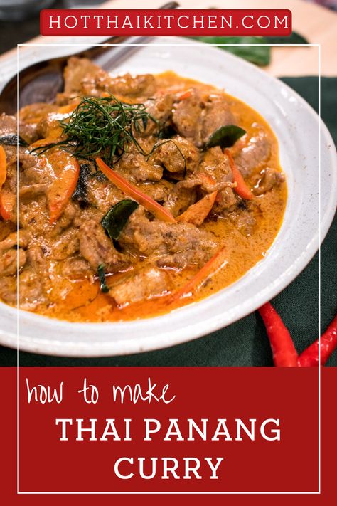 Authentic Panang Curry, Beef Panang Curry Recipe, Thai Pork Curry Recipes, Pork Thai Recipes, Vegetable Lunches, Thai Pork Recipes, Thai Food Recipes Authentic, Pork Curry Recipes, Beef Panang Curry