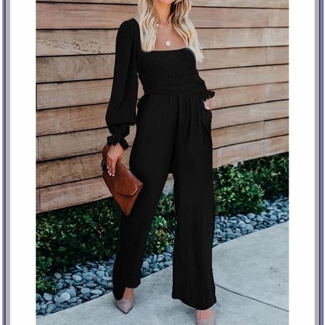 Women's Ruffle Spaghetti Straps Jumpsuits Rompers, Long Black Long Romper Outfit Dressy, Long Romper Outfit, Romper Outfit Dressy, Black Romper Outfit, Square Neck Jumpsuit, Wide Leg Jumpsuits, Romper Long Pants, Pants Women Fashion, Long Romper