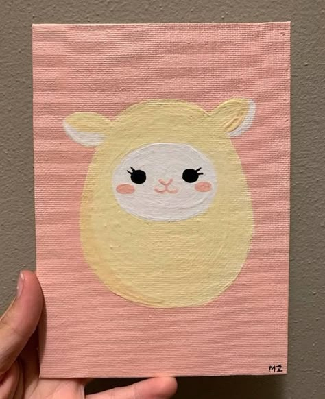 Cute Paintings Background, Squishmallow Painting Ideas, Cute Paintings On Canvas Aesthetic Pink, Squishmallows Painting, Squishmellow Painting, Squishmallow Painting Canvas, Cute Stuff To Paint Easy Bedroom, Sheep Squishmallow, Kawaii Paintings On Canvas