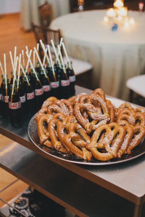 Coke and Pretzel Snacks Wedding Pretzels, Wedding Finger Foods, Wedding Food Menu, Pretzel Snacks, Wedding Foods, Wedding Snacks, Wedding Appetizers, Late Night Snack, Wedding Food Ideas