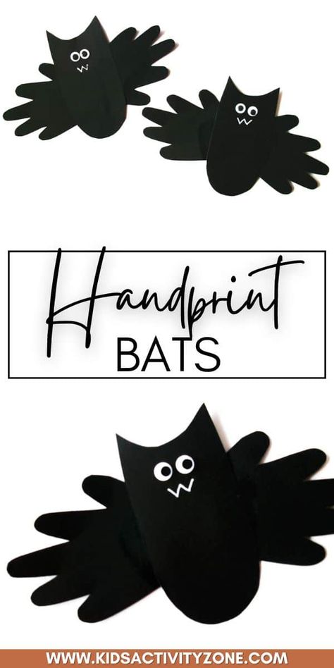 Black Crafts For Preschoolers, Ghost Handprint Craft, Handprint Bats, Halloween Hand Craft, Halloween Door Decorations Classroom, Halloween Handprint Crafts, Seniors 2024, Easy Halloween Craft, Prek Crafts