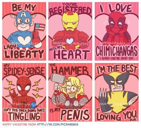 Marvel Valentine's cards Marvel Valentines, Superhero Valentines, Nerdy Valentines, Superhero Theme, Avengers Funny, Valentine Cards, Geek Out, Geek Culture, The Avengers