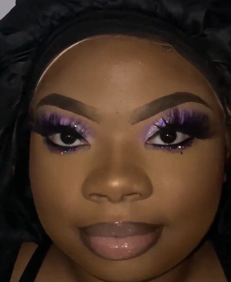 Purple Makeup Looks For Black Women Prom, Prom Purple Makeup Looks, Blue And Purple Makeup Looks Black Women, Lavender Makeup Black Women, Purple Birthday Makeup For Black Women, Prom Make Up Purple, Purple And Sliver Makeup, Silver And Lavender Makeup, Purple Make Up Looks Black Women