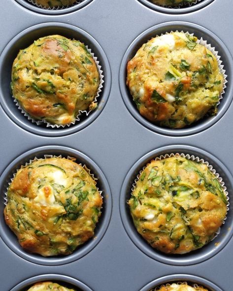 Savory Zucchini Muffins, Savory Muffins Recipes, Spinach Muffins, Zucchini Feta, Baby Recipes, Spinach Feta, Savory Muffins, Savoury Baking, Spinach Recipes