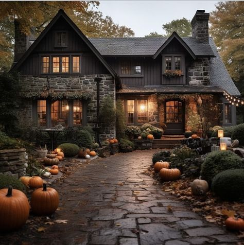 Cabin Cottage Exterior, Witchy Home Exterior, Woodsy House Exteriors, Modern Cabin Exterior Design, Rustic Exterior House Color Ideas, Cottage House Styles, Modern Cottage House Exterior, Autumn Home Exterior, Moody House Exterior