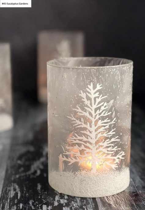 Easy Winter Decorations, Frosted Glass Candle Holder, Tea Lights Wedding, Xmas Wrapping, Xmas Candles, Christmas Candle Holder, Thanksgiving Favors, Glass Tealight Candle Holders, Gisela Graham