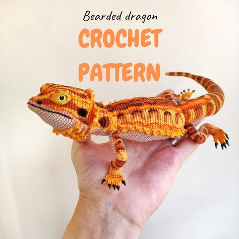 CROCHET PATTERN Bearded Dragon Agama Realistic Amigurumi - Etsy Australia Amigurumi Lizard, Realistic Amigurumi, Big Iguana, Crochet Fish Patterns, Crochet Beard, Crochet Dragon Pattern, Crochet Fish, Crochet Dragon, Fish Patterns