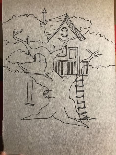 Tree house sketch with fine liner Tree House Sketch, Tree House Drawing, Simple House Drawing, House Design Drawing, Nature Art Drawings, Tree Sketches, House Sketch, Cool Pencil Drawings, Art Drawings Sketches Pencil