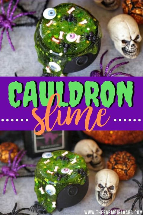 This spellbinding Cauldron Slime is a cool project to celebrate Halloween. This fun Halloween slime recipe is complete with spiders, bones and eyeballs. It's the perfect witches brew. Your little witches and goblins will have fun making this easy DIY Halloween Slime recipe. This easy homemade slime recipe makes a great Halloween Party favor too. With only a few ingredients, this holiday slime will provide hours of fun for you kids. Everyone will love this easy kids craft. Diy Halloween Slime, Halloween Slime Recipe, Diy Projects For Adults, Homemade Slime Recipe, Halloween Cauldron, Brownie Scouts, Halloween Slime, The Sanderson Sisters, Easy Slime Recipe