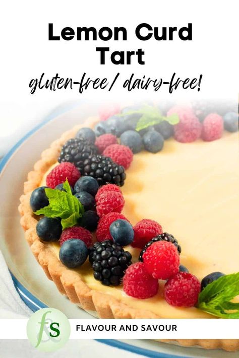 This easy lemon curd tart has an almond flour crust and a dairy-free lemon curd filling. Topped with fresh fruit or berries, it makes a spectacular gluten-free dessert! Lemon Curd Dessert, Curd Tart, Almond Flour Crust, Lemon Curd Tart, Gluten Free Dairy Free Dessert, Dessert Oreo, Healthy Easter, Desserts Keto, Curd Recipe