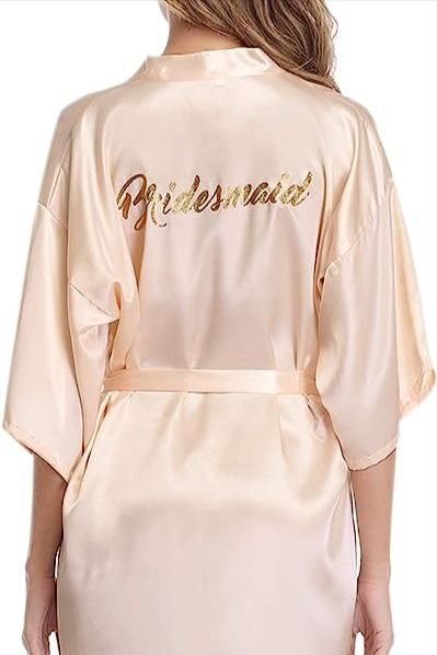 【Bride Robe/ Bridesmaid Robe】Great quality and amazing drape! Perfect for getting ready day of the wedding, and everyday after that! And in script on the robe's back, it's perfect for the wedding party and as a gift for bridesmaid or brides! NOTE: A=Bride, B=Bridesmaid, C=Maid of Honor, D=Mother of the Bride. Please note this link is associated with an Amazon Affiliate account Wedding Party Robes, Silk Dressing Gown, Kimono Dressing Gown, Japanese Wedding, Bride Sister, Satin Kimono, Bridesmaid Party, Short Kimono, Womens Kimono