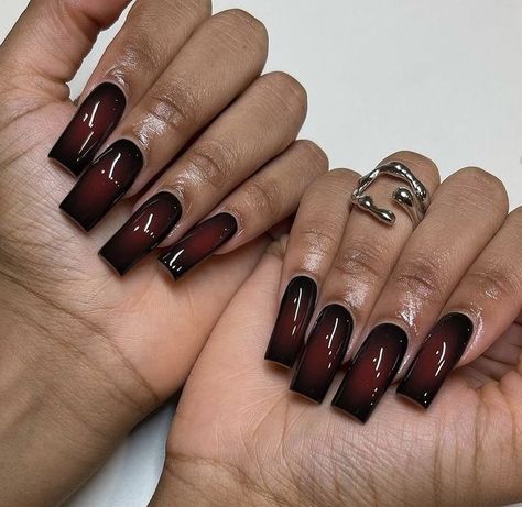 pretty & unique nails. Dark Short Nails Ideas, Black And Red Short Nails, Autumn Acrylics, Fall Aura Nails, Black Nails Design Ideas, 2023 Aura, Photoshoot Nails, Black And Red Nails, Red Black Nails