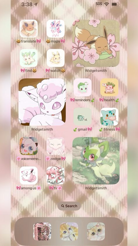 Cute aesthetic pokemon ios home screen🍪🎀🍃 Pokemon Homescreen, Aesthetic Pokemon, Ios Theme, Iphone Themes, Iphone Theme, Iphone Layout, Phone Ideas, Iphone Aesthetic, Phone Theme