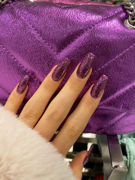 Sparky Purple Nails, Glitter Dark Purple Nails, Hoco Nails Dark Purple, Plum Nails With Glitter, Sparkly Purple Nails Acrylic, Sparkly Dark Purple Nails, Shimmery Purple Nails, Sparkly Nails Purple, Dark Purple Sparkle Nails