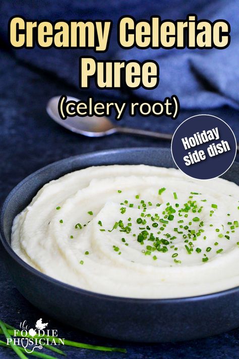 This creamy celeriac (celery root) puree is a delicious and healthy side dish that's a lower-carb alternative to classic mashed potatoes. It's the perfect side dish to elevate any meal and is an excellent addition to your holiday table. Celery Root Puree, Classic Mashed Potatoes, Celery Root, Healthy Side Dish, Vegetarian Side Dishes, Side Dishes Recipes, Holiday Side Dishes, Healthy Side, Thanksgiving Sides