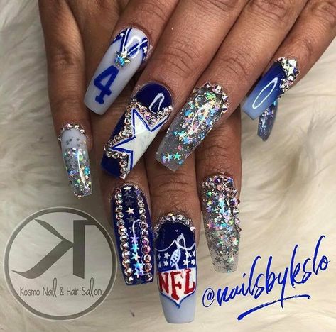 Dallas Cowboy Nails, Dallas Cowboys Nail Designs, Cowboys Nails, Nails Football, Dallas Cowboys Nails, Nfl Nails, Ongles Bling Bling, Nails Images, Cowboy Nails