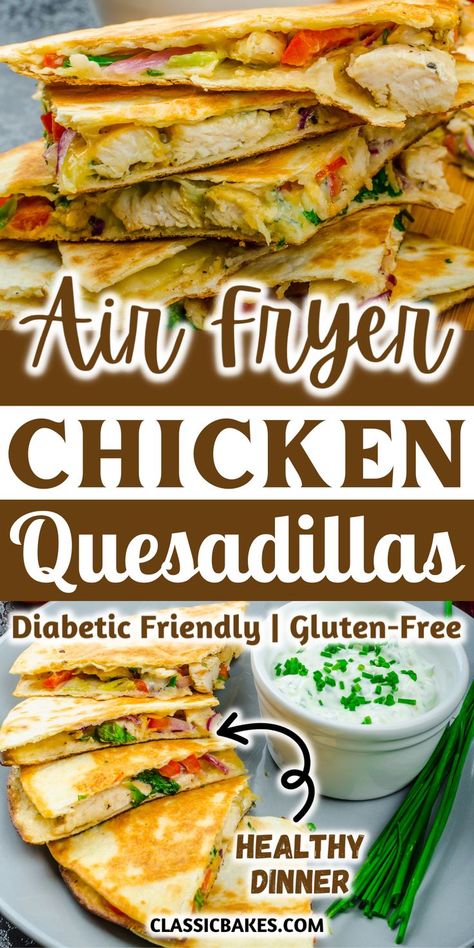 Air Fry Quesadilla, Air Fryer Chicken Quesadilla, Homemade Chicken Quesadillas, Chicken Quesadillas Easy, Easy Chicken Quesadilla Recipe, Fajita Quesadilla, Chicken Quesadillas Recipe, Crispy Air Fryer Chicken, Chicken Verde