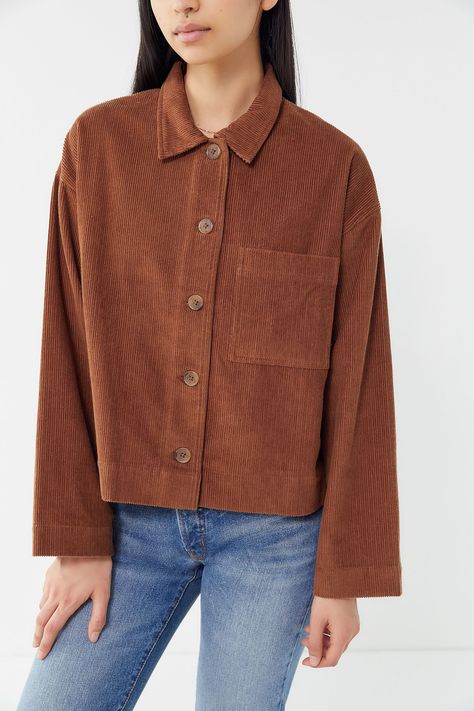 UO Clark Corduroy Button-Down Shirt Jacket | Urban Outfitters Coat Styles, Jacket Corduroy, Plaid Capes, Toggle Coat, Jackets Denim, Long Overcoat, Types Of Coats, Fancy Tops, Outer Jacket