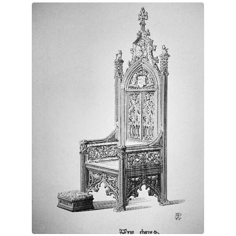 Design for an arm chair from Gothic Furniture of the 15th Century... by AWN Pugin 1835. Plate 9. #awnpugin #augustuspugin #pugin #gothicrevival #gothic #neogothic #gothicfurniture #book #art #wood #19century #gothicrevivalfurniture #woodworking #woodwork #sketch #woodcraft #drawing #sketchpencil #design #bookfurniture #armchair #medievalfurniture #sketchfurniture #designforfurniture #furnituredesigner #designpencil #sketchpencil #furniture #drawingfurniture #designfurniture #victorianera de awnp Gothic Revival Furniture, Chalk Paint Furniture Dresser, Ancient Furniture, Vintage Hand Painted Furniture, Ideas For Furniture, Elegant Living Room Furniture, Patio Furniture Makeover, Pottery Barn Pillow Cover, Furniture Placement Living Room