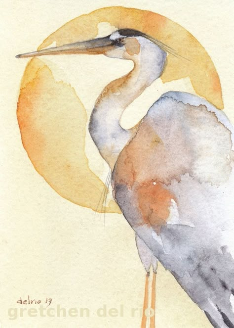 Heron Art, Water Birds, Bird Watercolor Paintings, Whimsical Paintings, Watercolor Projects, Watercolor Flower Art, Watercolor Painting Techniques, At The Lake, Blue Heron