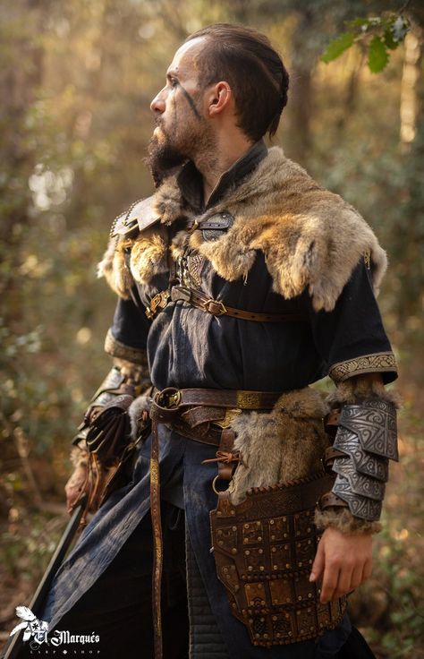 Viking Leather Armor Men, Viking Cloak Men, Viking Cape Men, Fantasy Viking Clothing Male, Viking Attire Men, Viking Man Outfit, Viking Men Outfit, Mens Druid Costume, Viking Larp Men